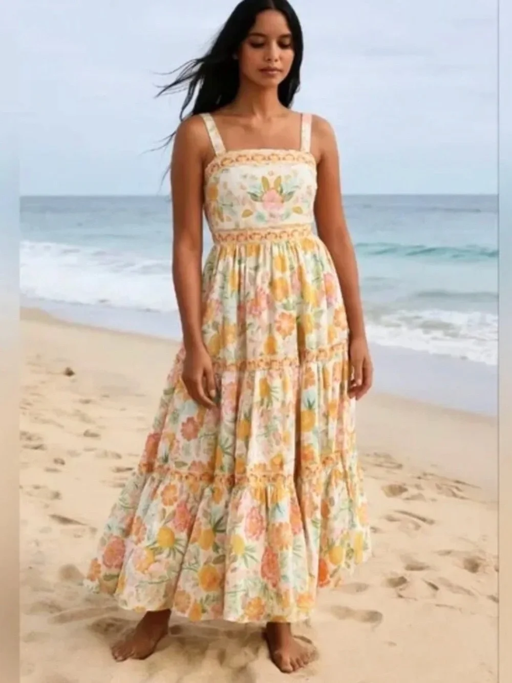 Rachel Zoe Floral Smocked Maxi Dress Sleeveless Embroidered SZ 2 NEW. NWT - Picture 1 of 11